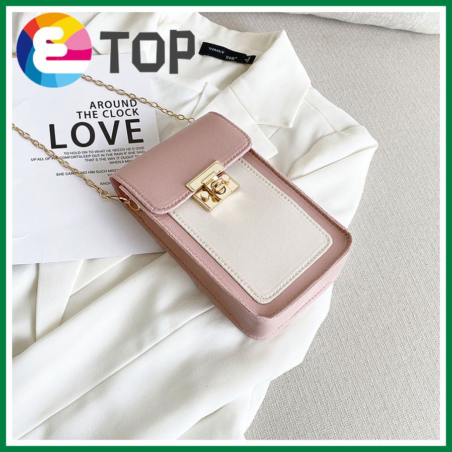 Winter Korean color matching lock chain bag shoulder diagonal simple PU leather handbag