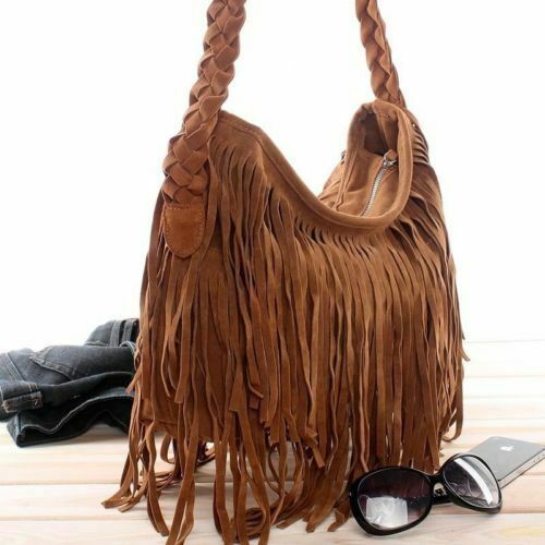 Women Trending Cross Body Bag Tassel Suede Fringe Messenger Soft Zipper Streetwear Shoulder Handbag Celebrity Satchel Tote Bag