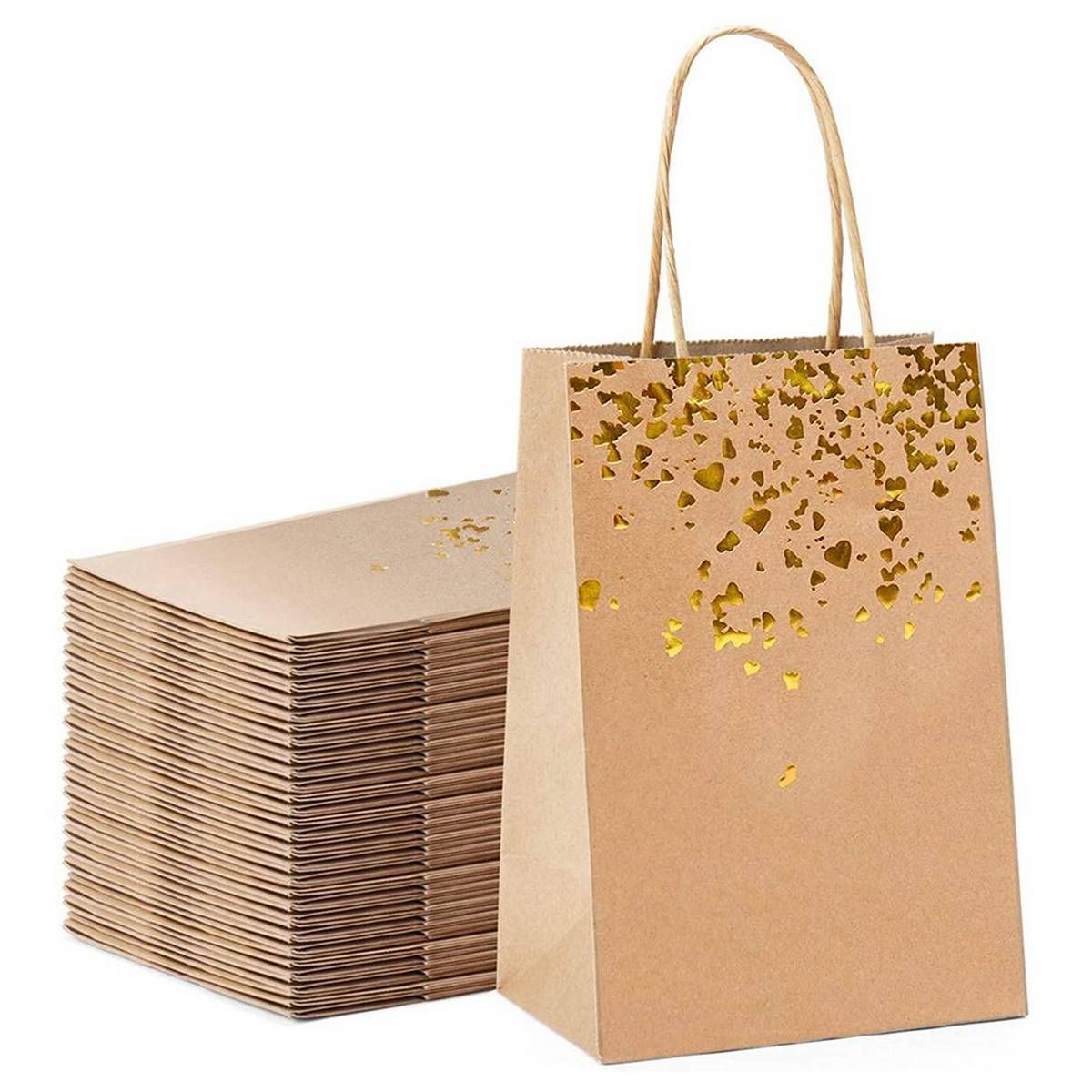 10pcs Gift Bag Kraft Paper Bag With Handle Recyclable Yellow Leather Love - rose gold