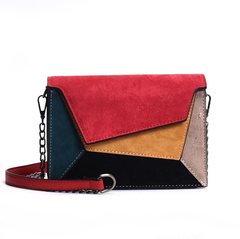 Leather Patchwork Women Messenger Bag Female Chain Strap Shoulder Bag Small Criss-Cross Ladies' Flap Bag(20x6x14.5cm,)