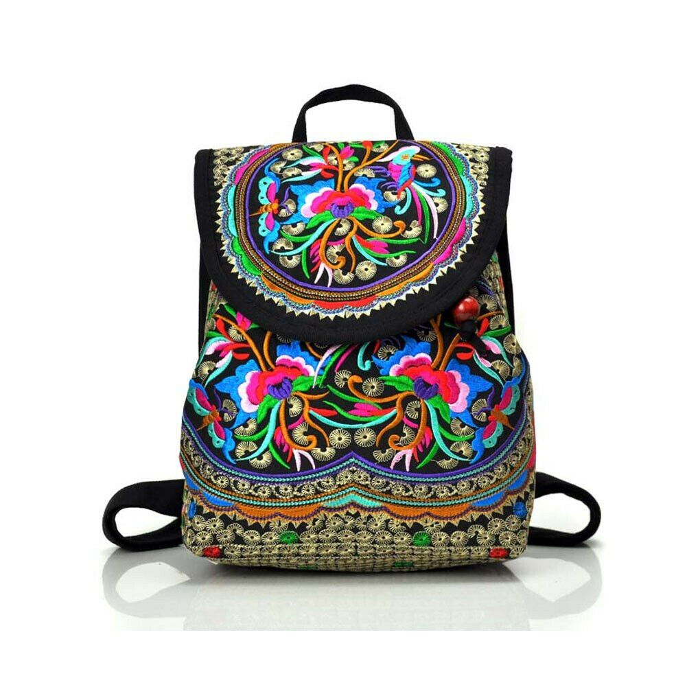 2019 Newest Hot Chinese Style Hippie Boho Backpacks Handmade Peony Flower Embroidered Canvas Ethnic Travel Backpack