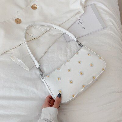Vintage Daisy Embroidery Women Small Shoulder Bag Female Clutch Handbag Leather Totes Ladies Casual Purse Armpit Bags For Girls