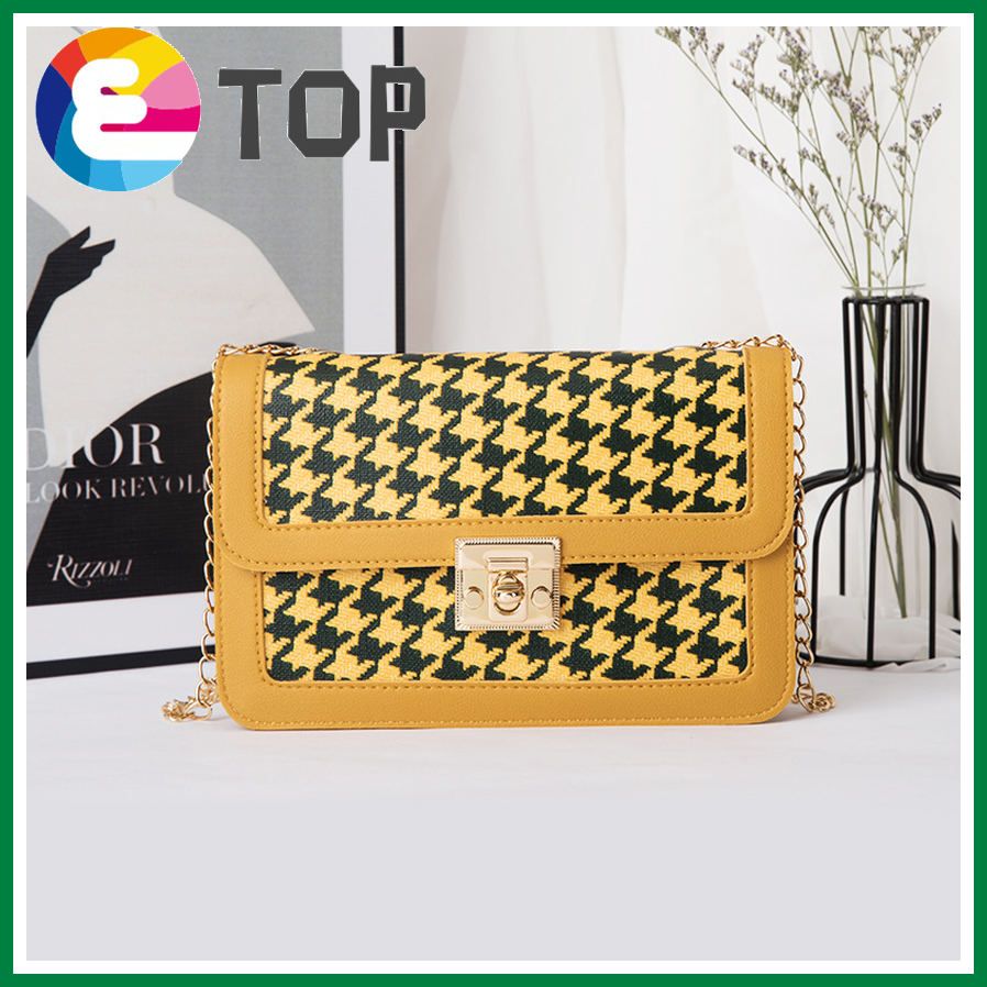 Women's bag winter Korean version of the plaid print color matching lock chain small square bag shoulder diagonal bag