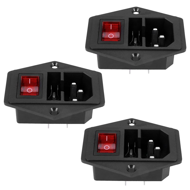 4X 3 Pin IEC320 C14 Inlet Module Plug Fuse Switch Male Power Socket 10A 250V