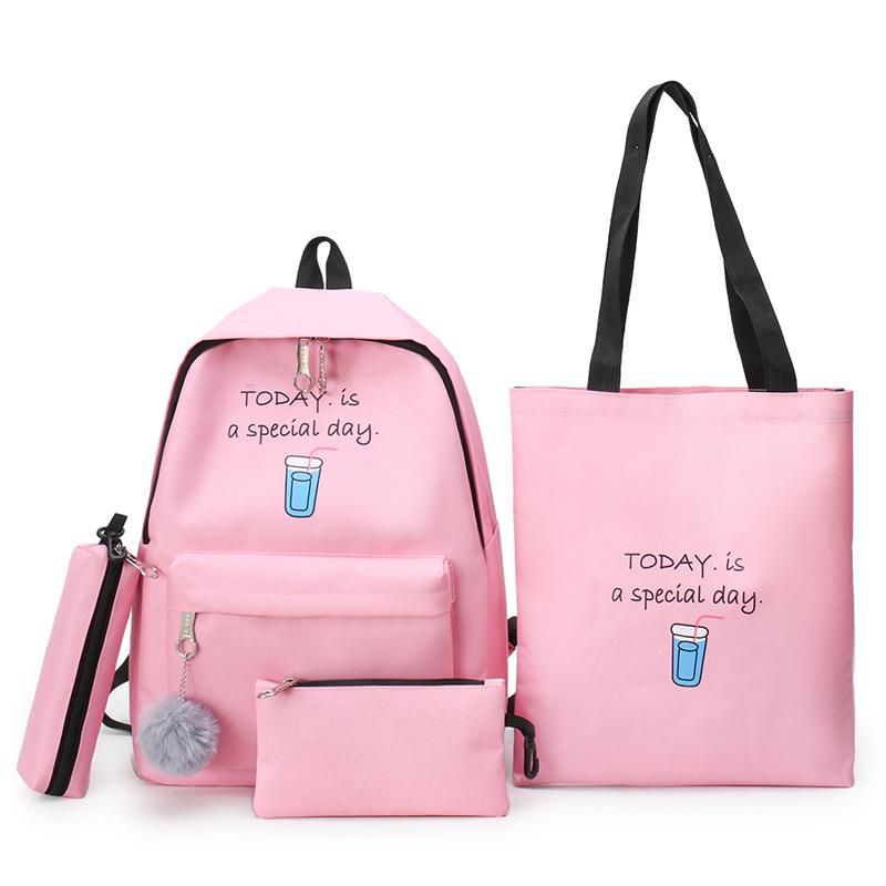 4 set Backpack Fashion Women Backpack Canvas Shoulder Bags Printing Girl School bag Mochilas Female Children Student Backpacks