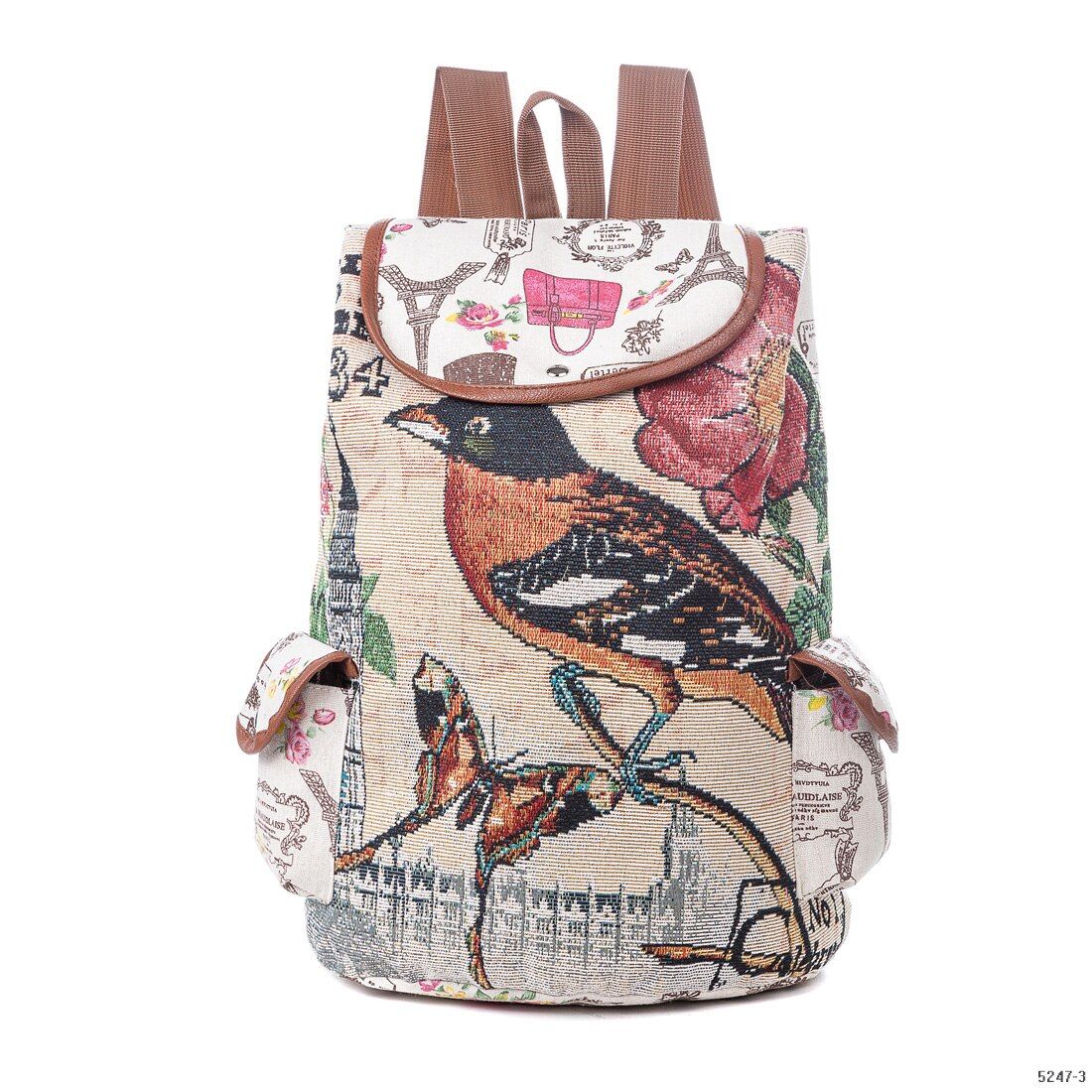 Miyahouse Pink Unicorn Printed Backpack Linen Drawstring School Bag For Teenager Girls Casual Floral Printed Rucksack For Ladies
