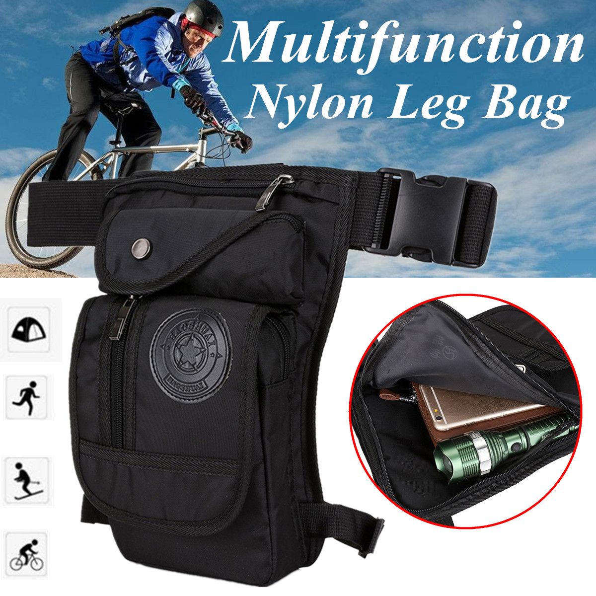 Men Waterproof Nylon Outdo Waist Belt Travel Motorcycle Riding Leg Bag