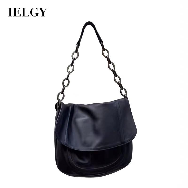 IELGY Woman's bag Black Hand carry PU Chain Retro Fashion One shoulder Zipper