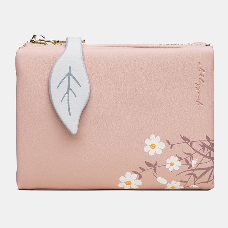 OIMG Women PU Leather Floral Printing Casual Mini Easy Carry Money Clip Card Holder Wallet