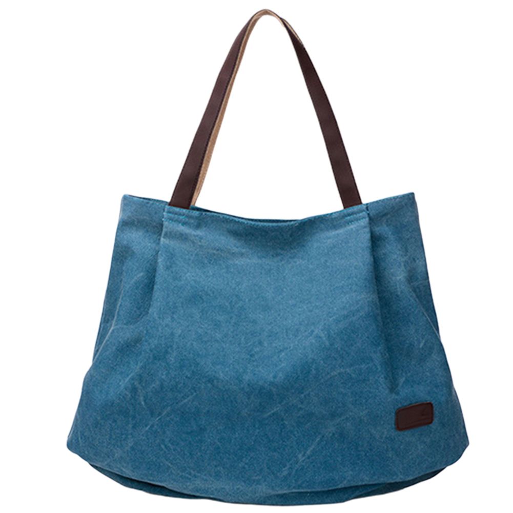 Women Casual Solid Color Zipper Canvas Shoulder Bag Tote Handbag Shopping Pouch