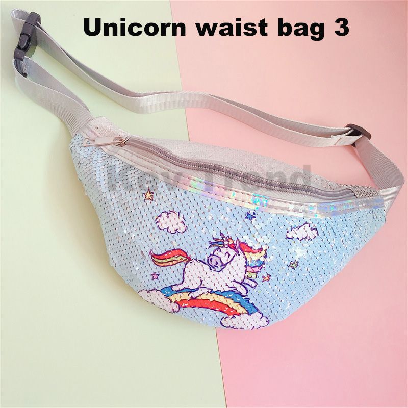 Kid Girl Bling Glitter Unicorn Sequins Waist Bag Woman Fanny Chest Sling Bag Belt Bag Cartoon Cute Unicorn Waist Pack Small Zipper Fashion Shoulder Crossbody Bags  Trend