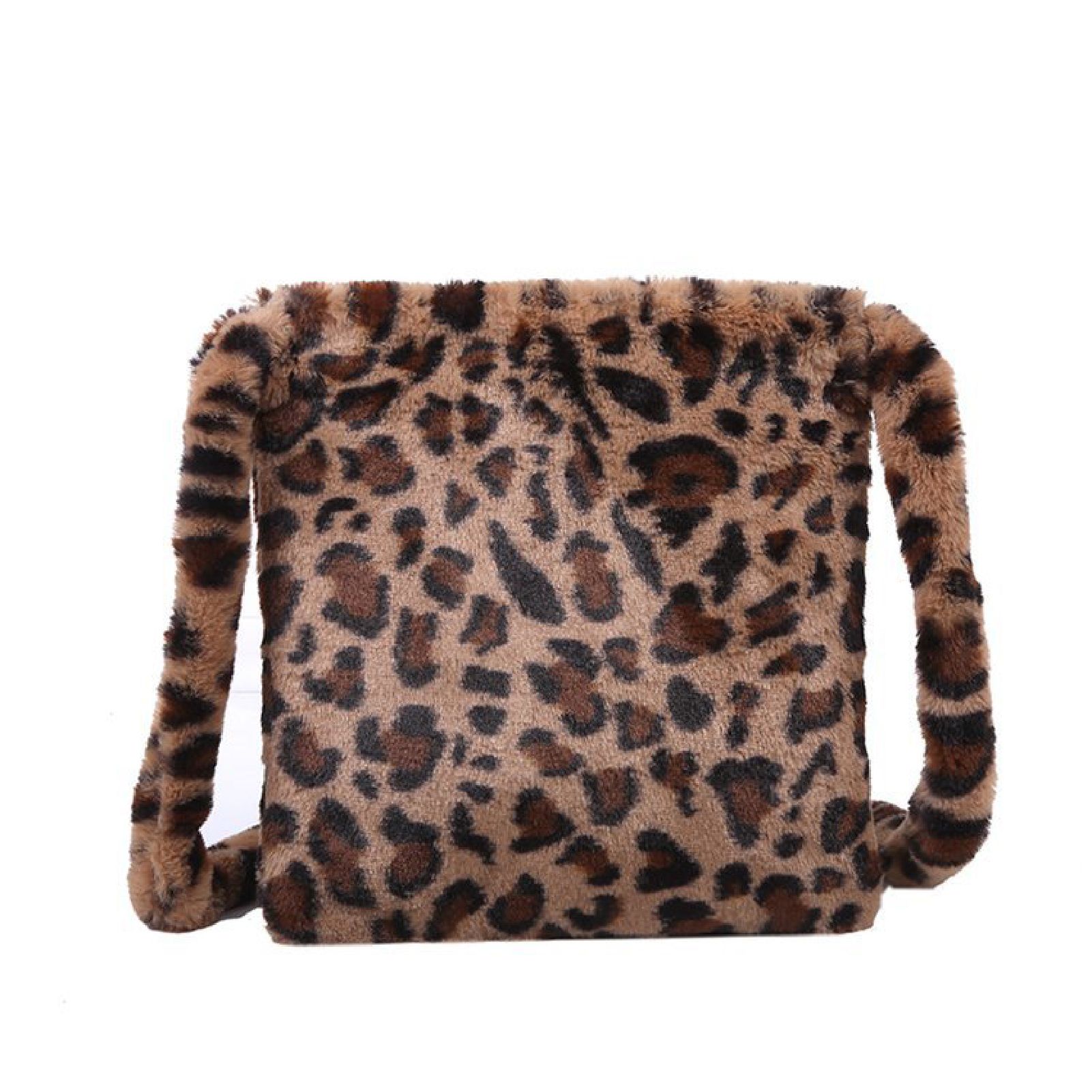 Crossbody Bag Women Leopard Print Plush Soft Shoulder Messenger Bag Shopping Bag