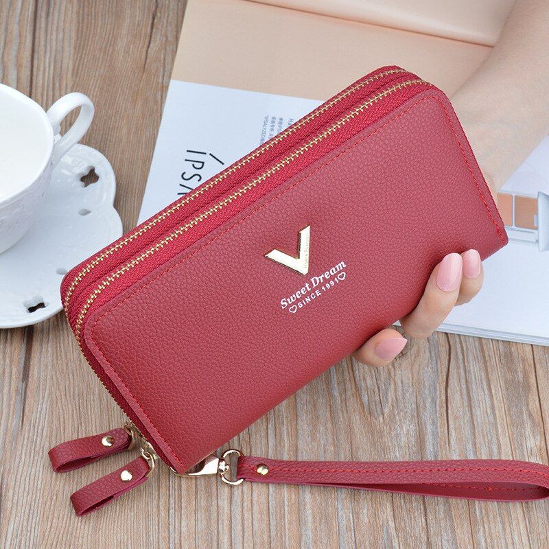 Women's wallet V Ladies mobile phone bag long ladies new clutch bag star Double zipper hand strap bag Multiple color 697
