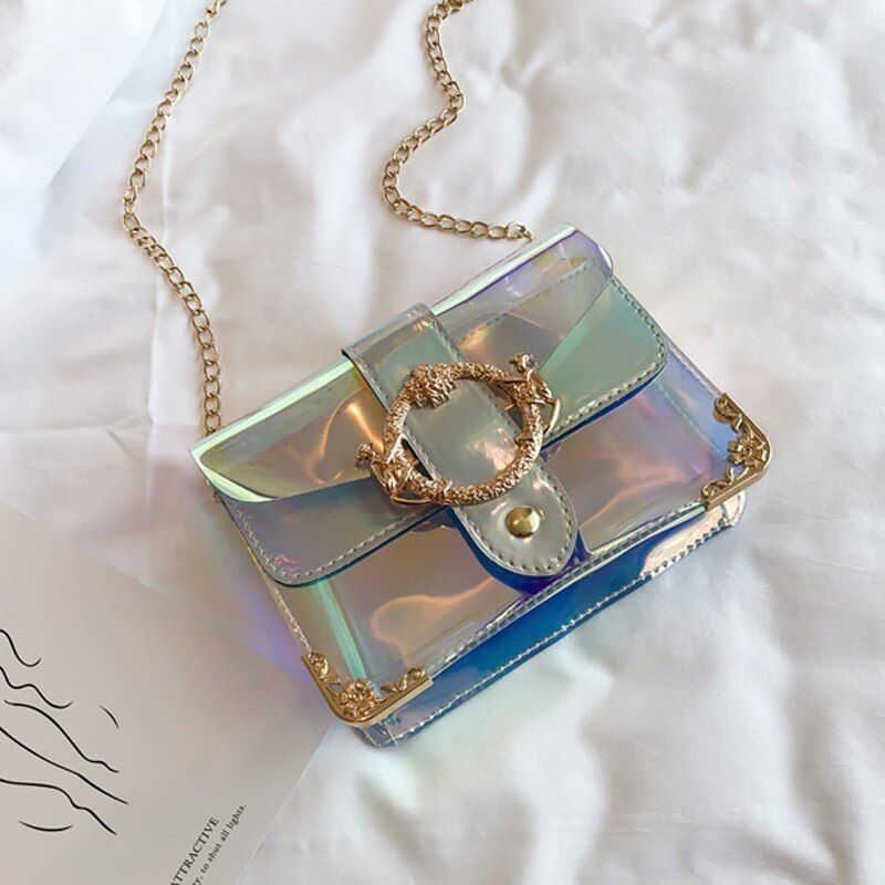 TTOU Vintage Laser Crossbody Chain Mini Shoulder Circle Small Messenger Women Hands Purses Evening Clutch Ladies handbag
