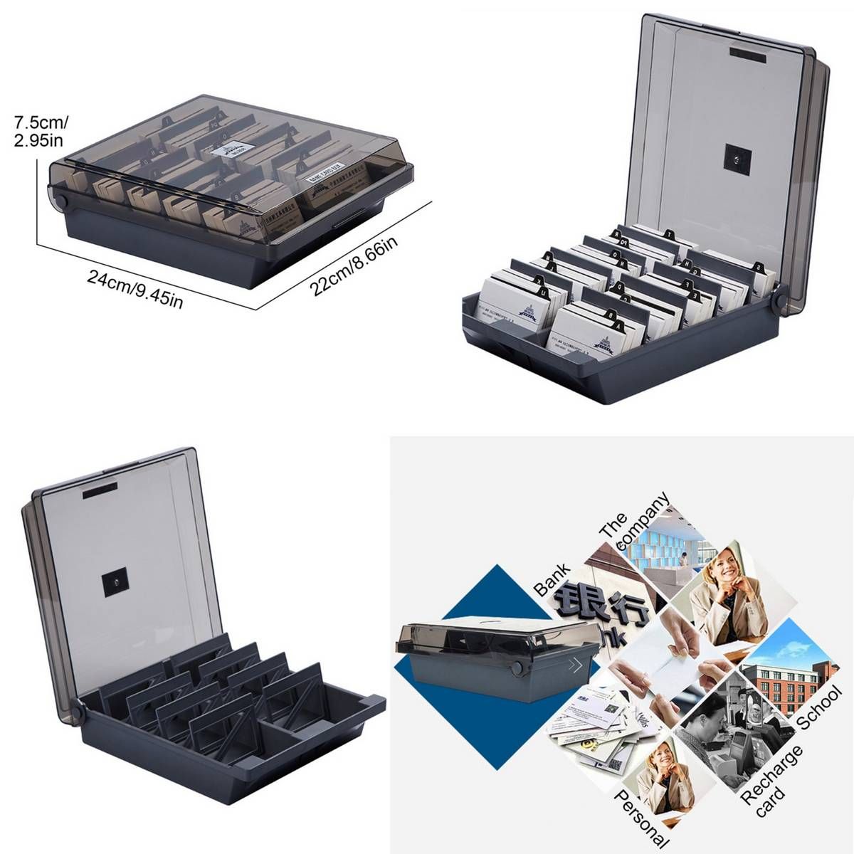 Large Capacity Plastic Business Name Cards Storage Holder Organizer Box with 20PCS Alphabet Index Tabs for Holding 1000 Cards