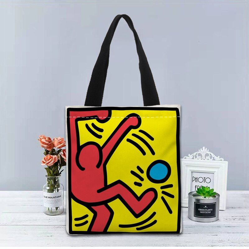 New Custom Keith Haring printed Handbag canvas tote bags shopping travel Casual Useful Shoulder Bag women bag