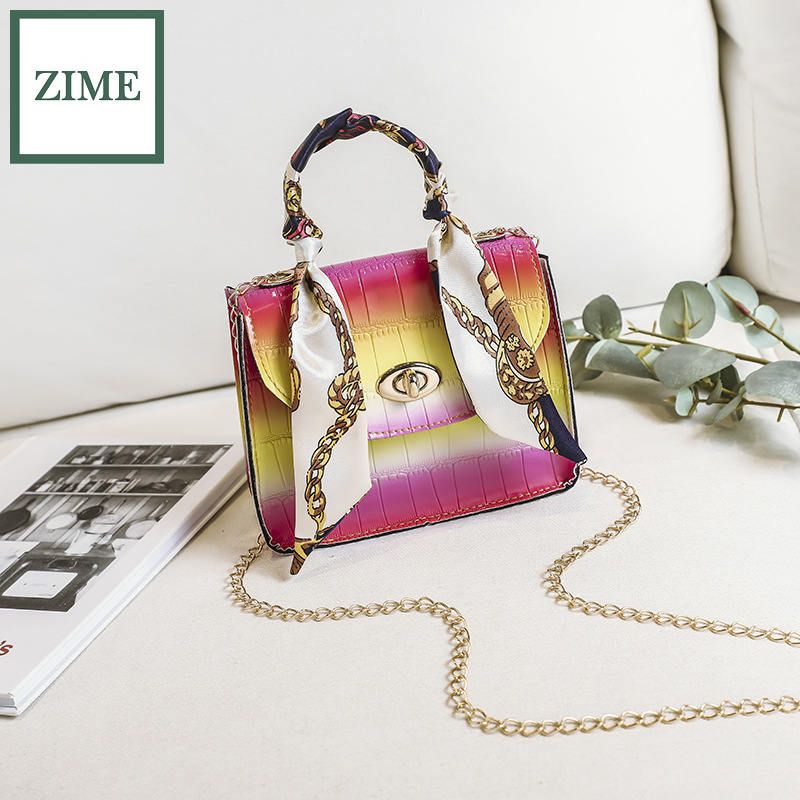 ZIME Women's small change bag Korean version of summer and autumn personality color crocodile pattern gradient color square bag