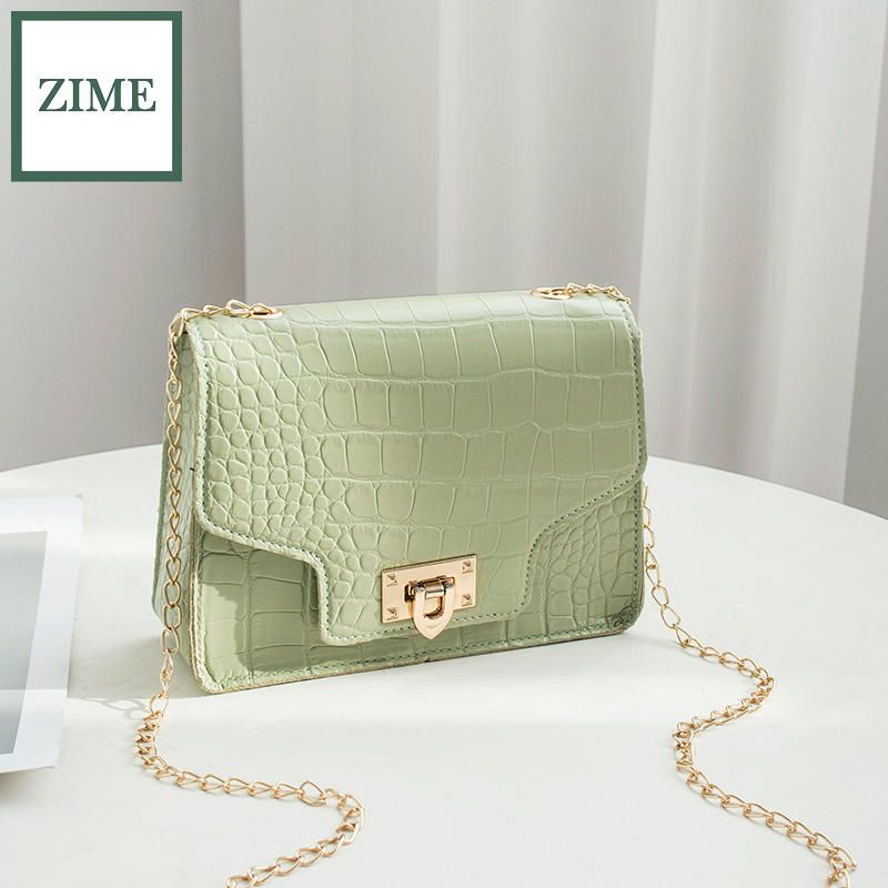 ZIME Winter Korean candy color crocodile pattern lock chain small square bag shoulder diagonal bag