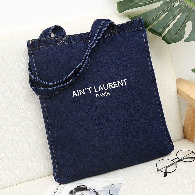 Rdywbu Women Denim Tote Handbag Ladies Large Capacity Letters Printing Brief Shopping Bag Female Retro Jeans Shoulder Bag B760