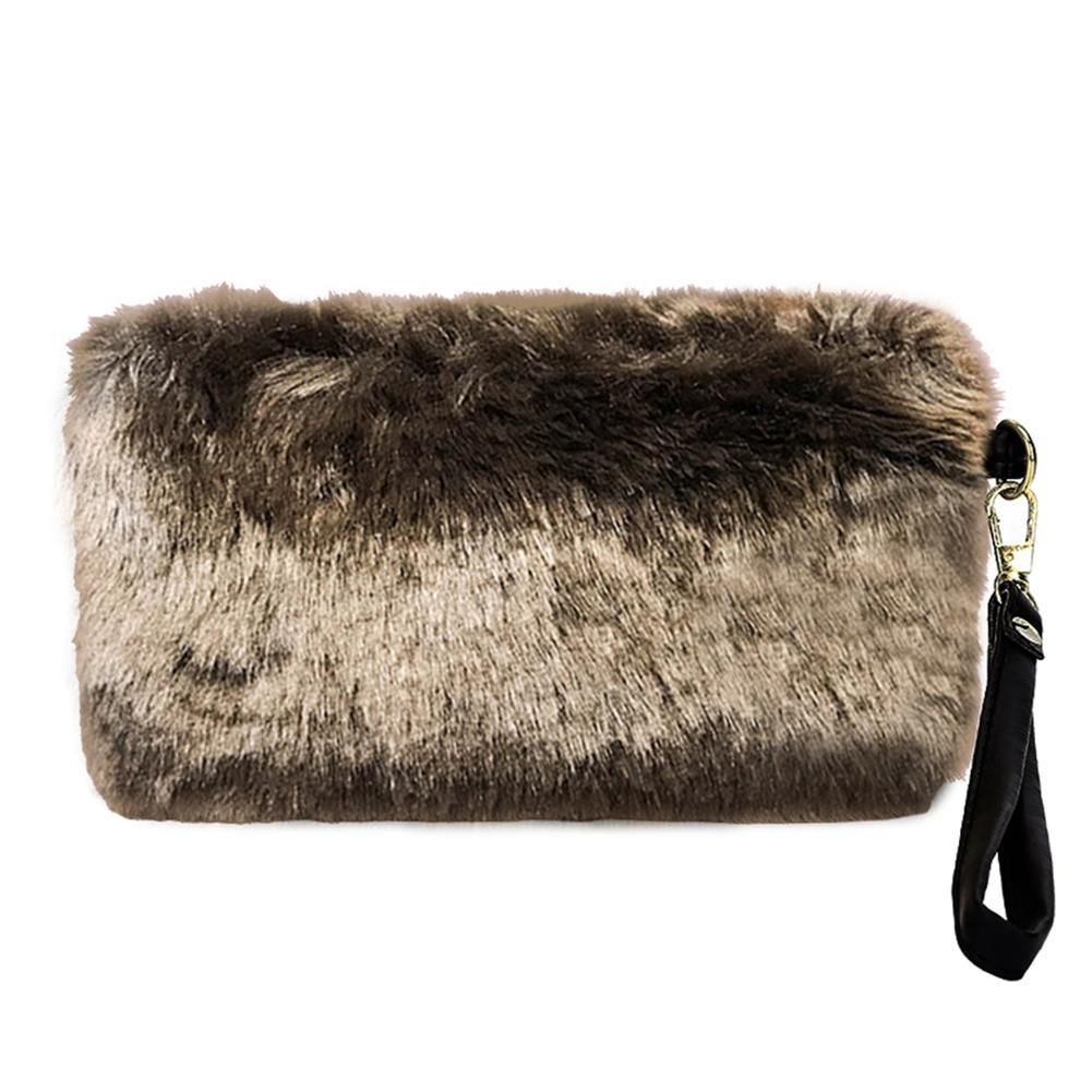 【BestGO】Women Evening Clutch Bag Plush Zip Handbag Female Solid Color Daily Purse