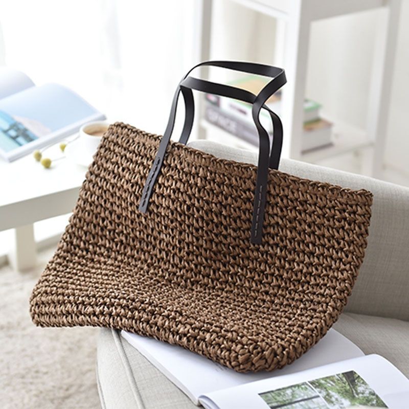 Women Handbag Summer Beach Bag Rattan Woven Handmade Knitted Straw Large Capacity Totes Leather Women Shoulder Bag Bohemia New