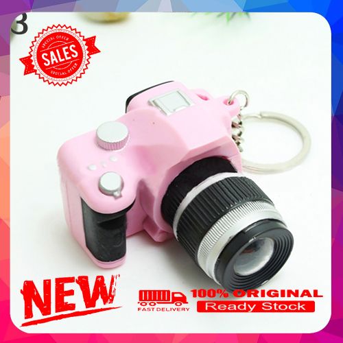 Cute Mini Digital Single Lens Reflex DSLR Camera Style LED Flash Light Keychain