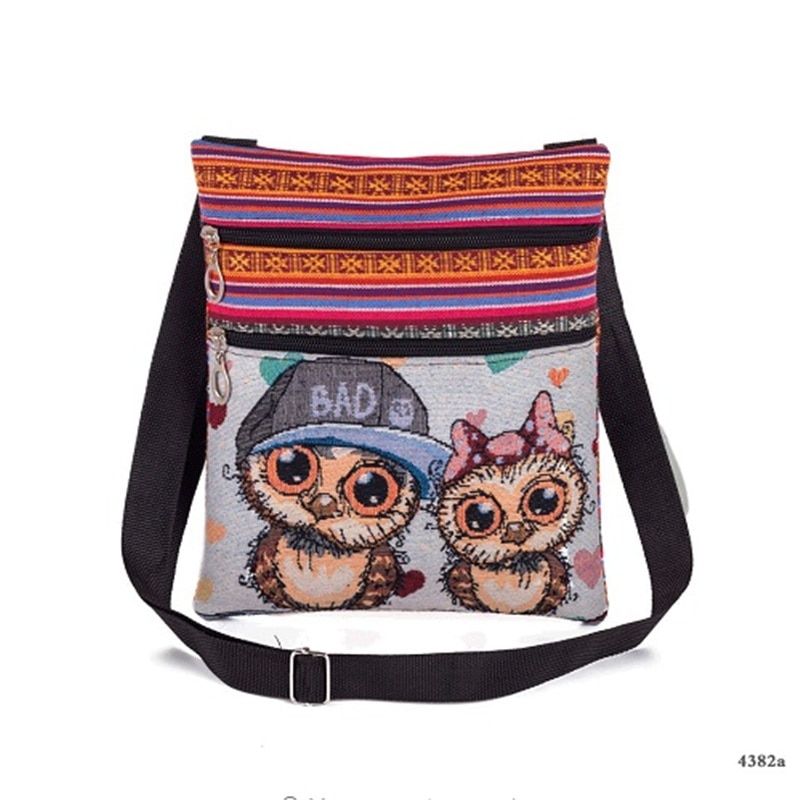 Miyahouse Colorful Cartoon Elephant Printed Messenger Bag Mini Flap Shoulder Bag Canvas Bag For Girls Summer Ladies Small Bag