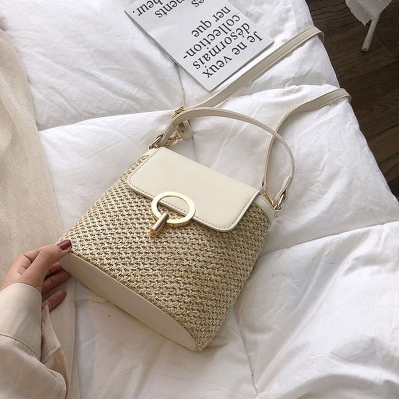 SMOOZA Small Straw Bucket Bags For Women 2021 Summer Crossbody Bags Lady Travel Purses and Handbags Female Shoulder bag
