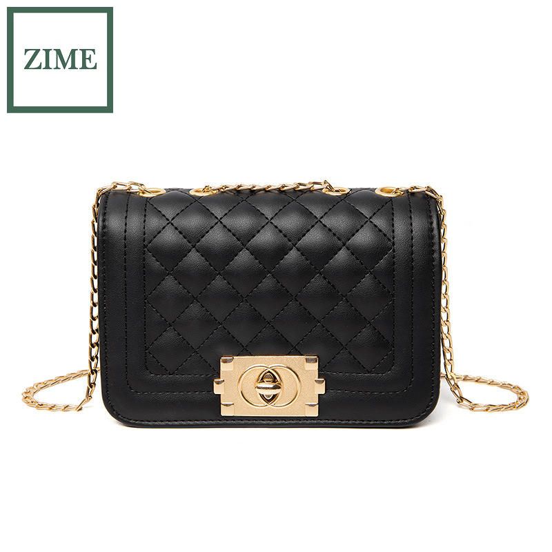ZIME Female bag rhombus embroidery thread lock chain bag Korean style summer and autumn personality crossbody shoulder bag