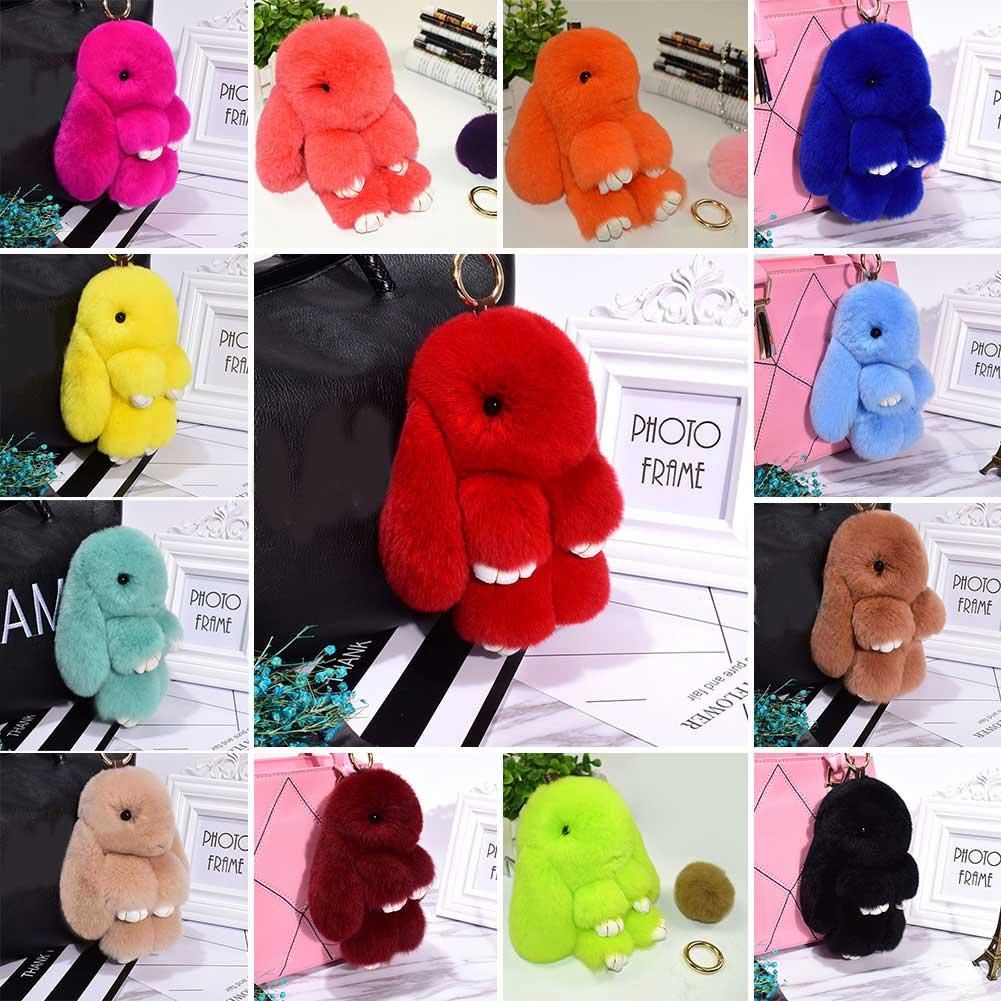 Rabbit Keychain Cute Fluffy Bunny Keychain  Pompom Key Ring 13cm