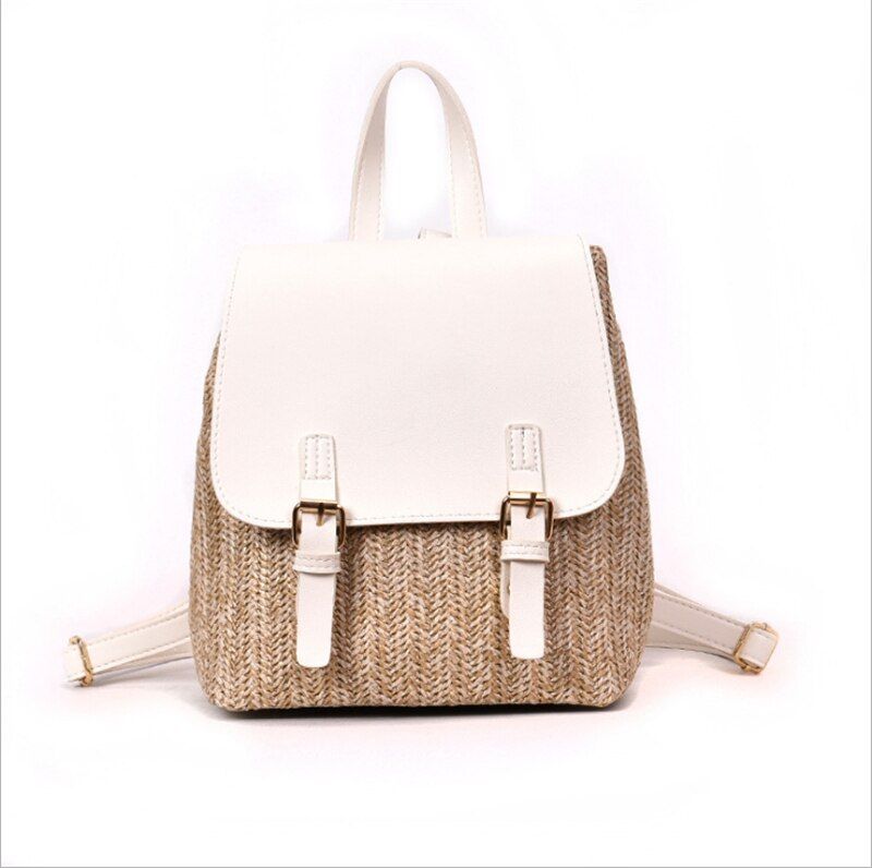 Women Straw Backpack Fashion Travel Leather Bags National Straw Backpacks