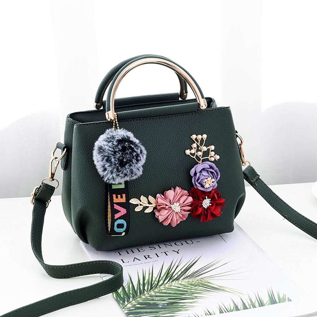 Women's Flowers Leather Shoulder Messenger Crossbody Bags Clutch Totes Handbag