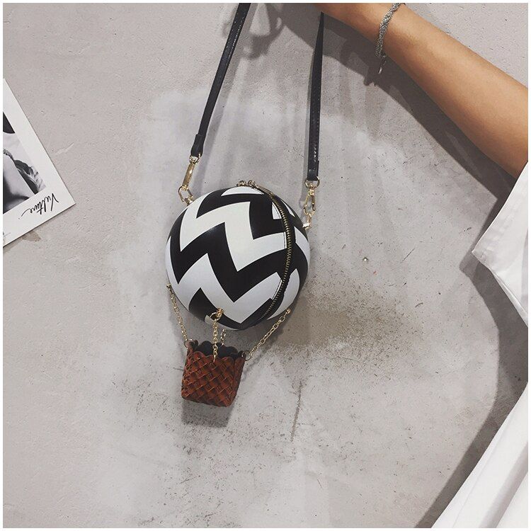 Cute Hot Air Balloon Design Color Striped Fashion Women Shoulder Bag Tote Crossbody Bag Ladies Purses and Handbags Tote Bag