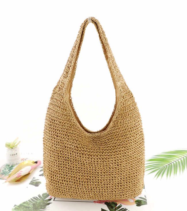 Pure color straw bag simple fashion woven bag beach bag lady casual handbag