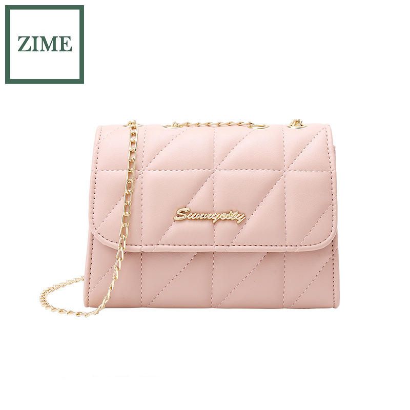 ZIME Women's spring and summer new handbags shoulder messenger small square bag Korean version of the diamond chain bag trend