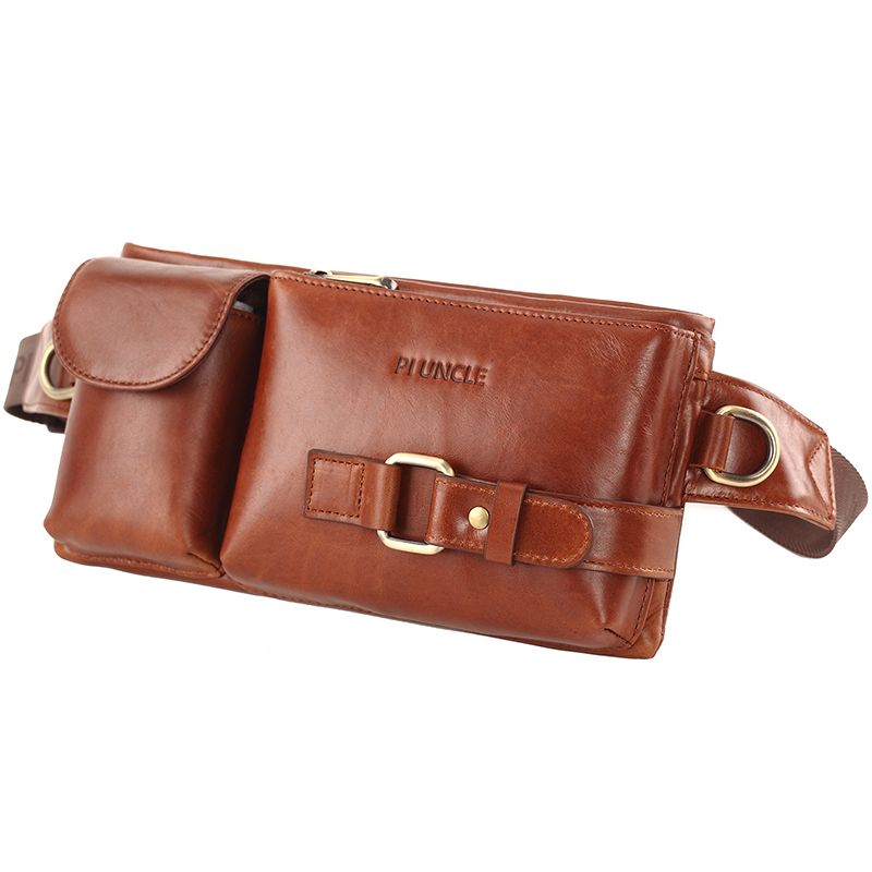 PI UNCLE Leather Men's Shoulder Bag Multifunctional Waist Bag Chest Bag Crossbody Bag Retro Business Casual Bag