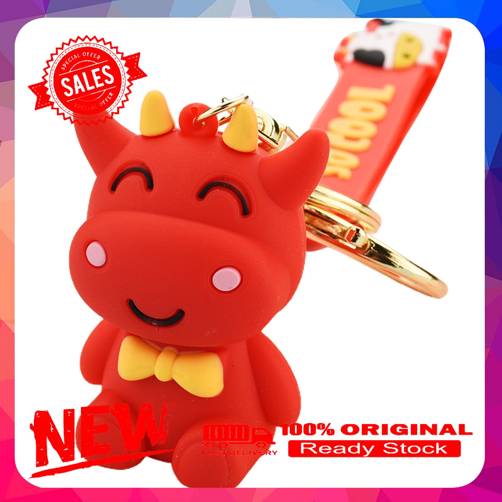 Cute Cartoon Cow with Bow-Knot Keychain Bag Decoration Pendant Gift Key Holder