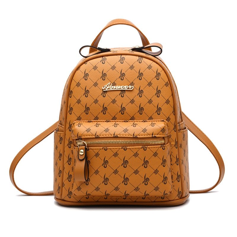Pu Leather Mochila Vintage Printing Femme Back Pack High Quality Classic Mini Women Backpack Brown/beige Color