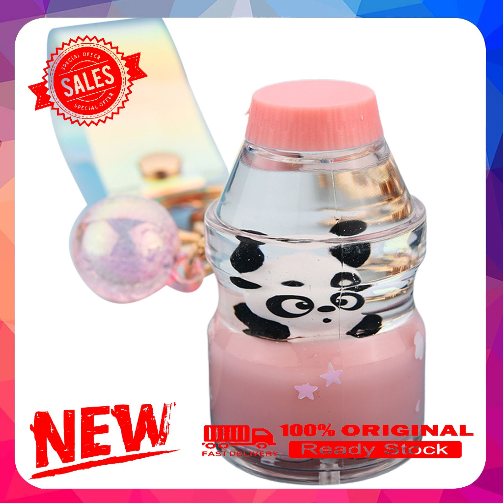 Resin Cute Cartoon Panda Quicksand Mini Sealed Bottle Bag Decor Pendant Keychain