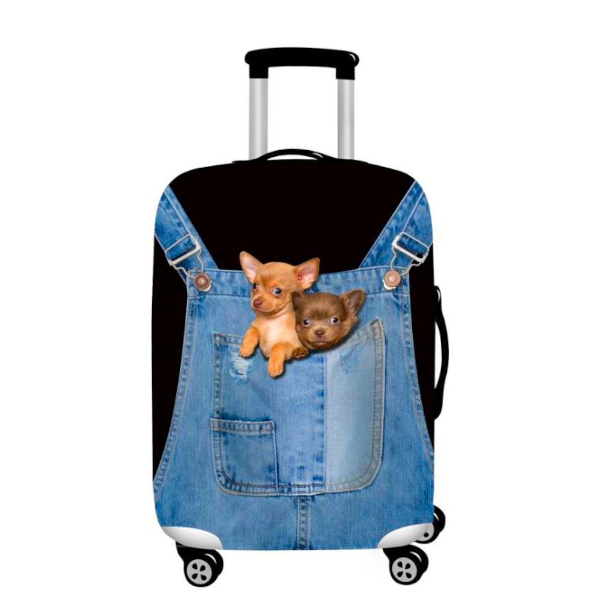 3D Denim DOG Luggage Cover Elastic Travel Dust-proof Suitcase Protector Case