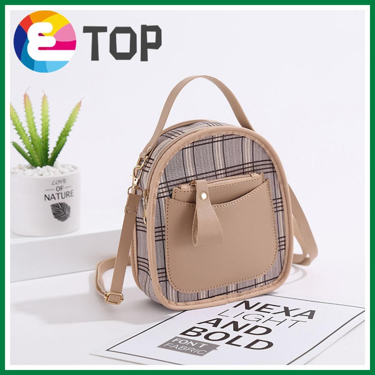 Female bag printed checkered color small backpack Korean style summer and autumn one-shoulder purse