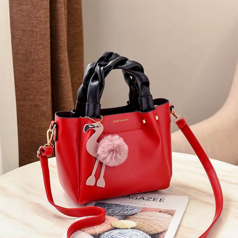 LANLOU Hairball Flamingo Shoulder bags Hot New luxury handbags women bags designer handbags Bags for women 2021 Ladies Crossbody