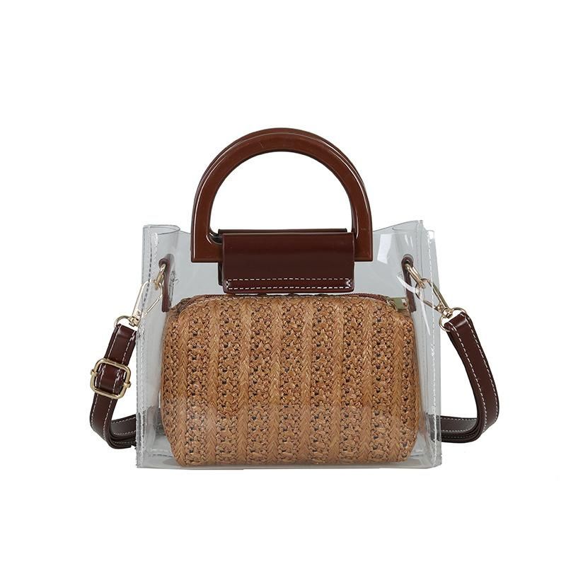 Women Bags Summer Straw Crossbody Shoulder Bags Two Piece Women Transparent Bags Handbag Clutch Purse