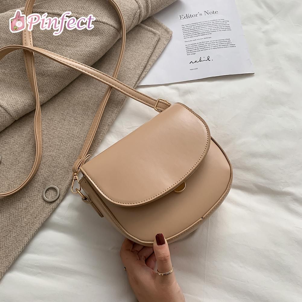 Fashion Women Vintage Elegant PU Leather Crossbody Handbag Women Retro Solid Color Semicircle Shoulder Messenger Small Saddle Satchel Bags