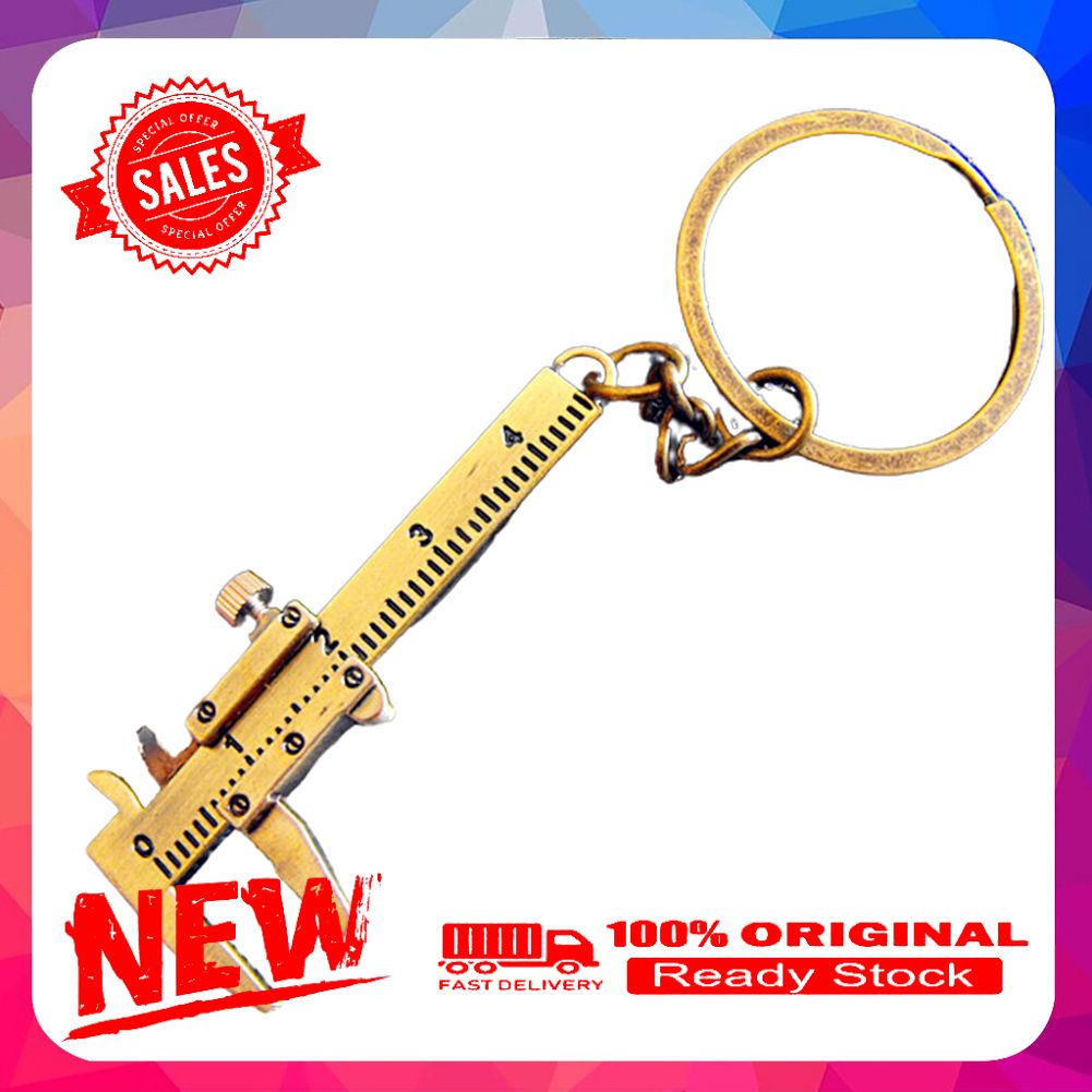 Vintage Portable Zinc Alloy Measuring Ruler Vernier Caliper Keychain Key Ring