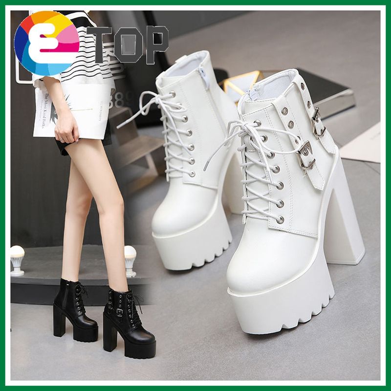 August 2021 Women Round Toe PU Fashion Short Boots Party Square Heel Lace-up