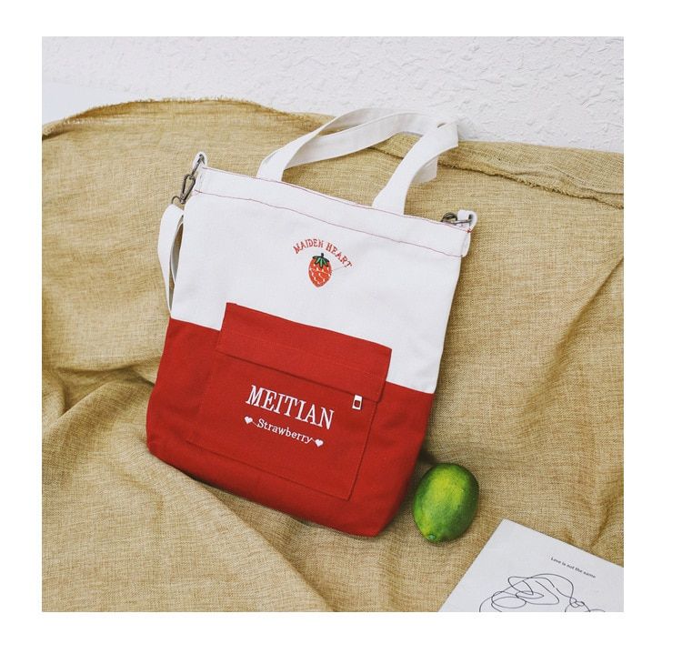 2021 New Ladies Canvas Women Bag Cartoon Fruit Print Female Student Shoulder Bag Large-capacity Shopping Bag Portable Handbag