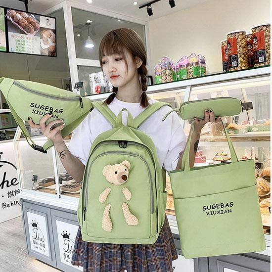 Zip It Good 4 Pcs Sets Canvas Schoolbags High-Capacity Girls Women Backpack School Bag College Student Girl's Fresh Backpack