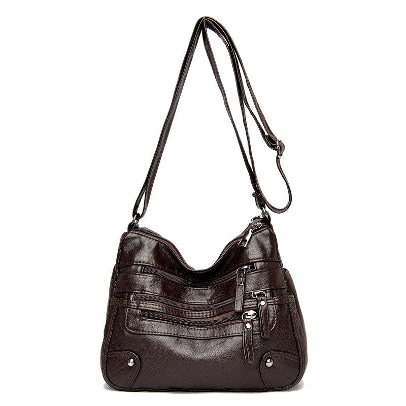 Vintage Shoulder Women's Bag Washed PU Leather Crossbody Bag Multifunction Messenger Bag Large Capacity Lady Handbag(as shown,)