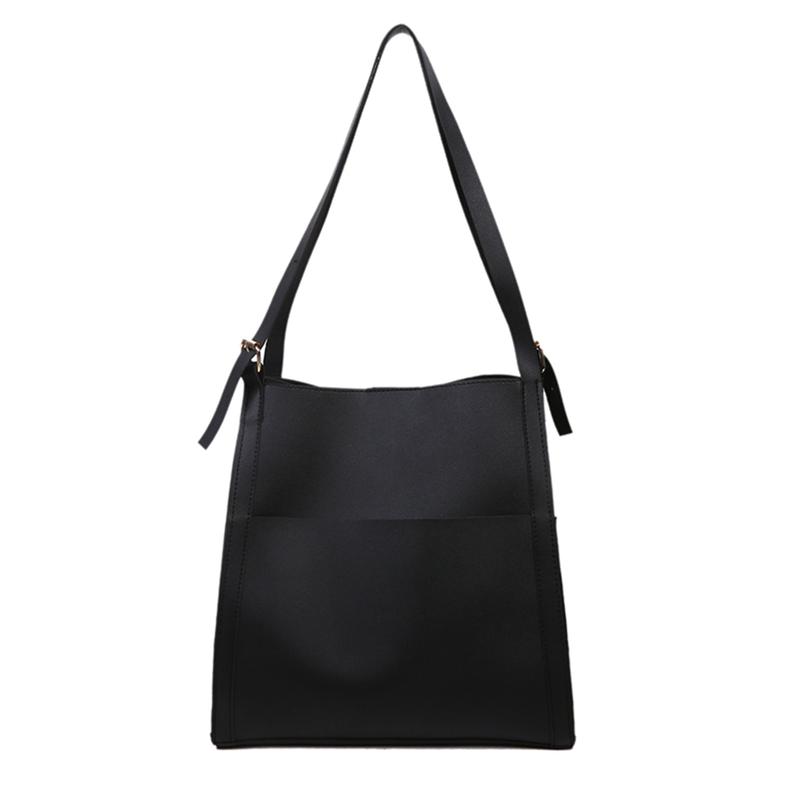Women Shoulder Bucket Bag PU Leather Adjustable Straps Solid Simple Tote Bag Purse